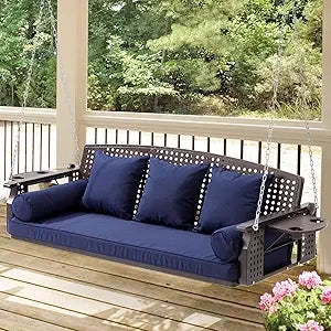 3 Seat Porch Swing, Patio Swing Bench with Cup Holders - Cheerful Home Finds