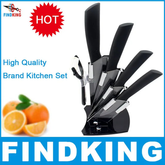 Findking Black Blade Kitchen Ceramic Knife Set 3 4 5 6 Inch Peeler Acrylic Holder - Cheerful Home Finds