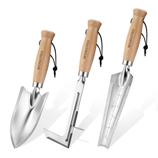 WORKPRO Garden Tool Set 3 Pcs with Wood Handles and Trowel - Cheerful Home Finds