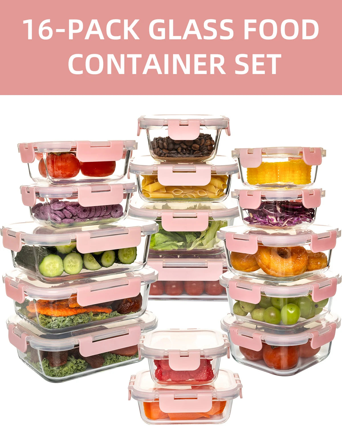 16-Piece Glass Food Storage Containers Set, Leakproof BPA-Free - Cheerful Home Finds