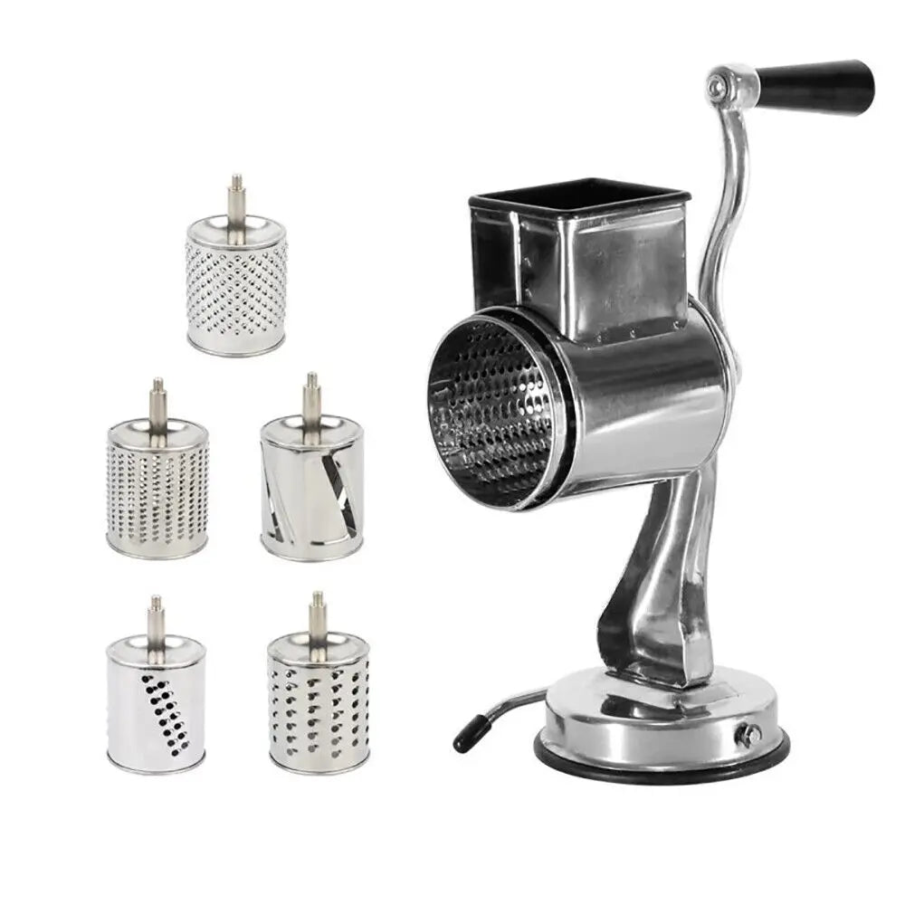 Stainless Steel Rotary Vegetable Cheese Grater Potato Slicer Handheld Grater with 5 Blades Dishwasher Safe - Cheerful Home Finds