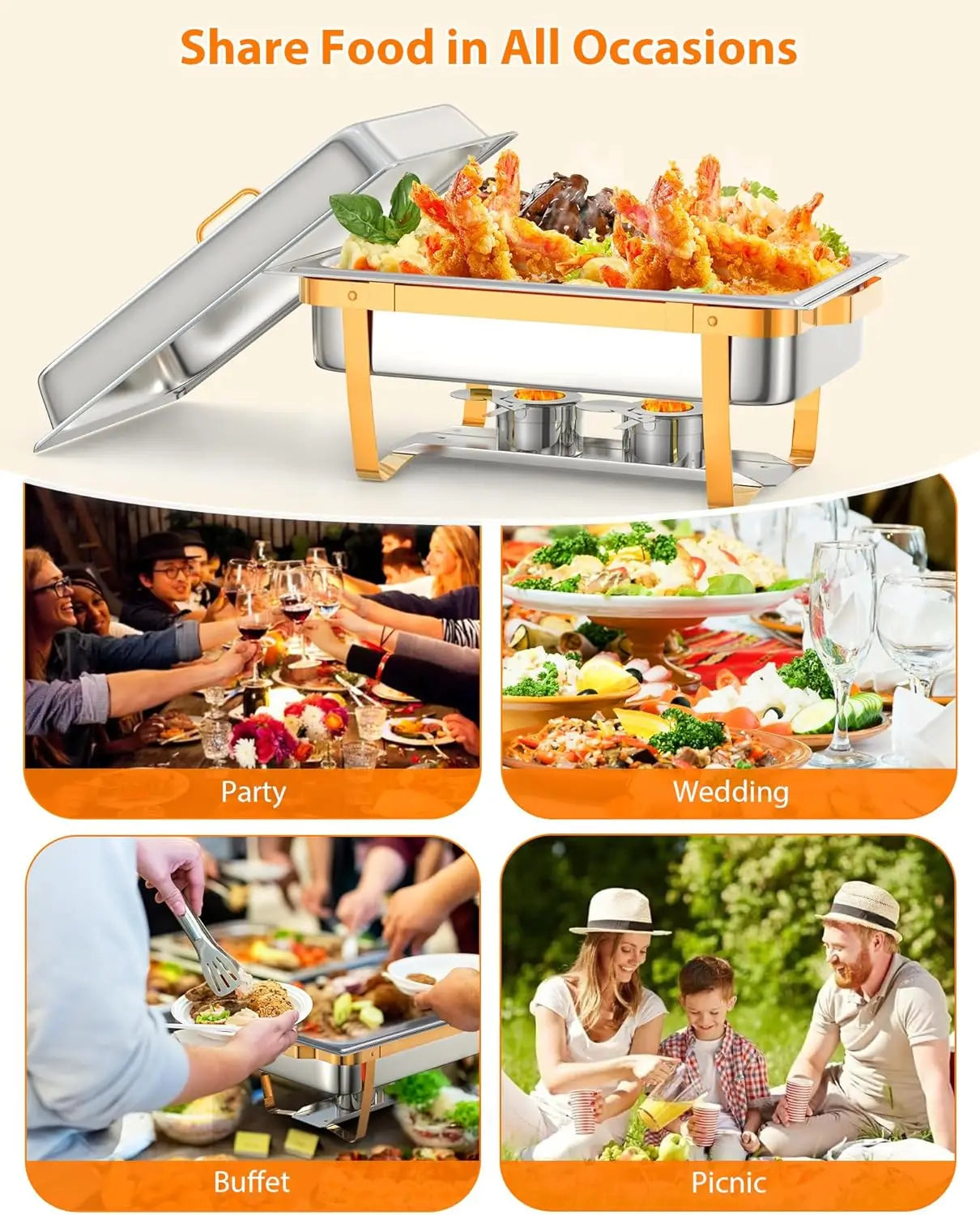 Chafing Dish Buffet Set, 8QT Stainless Steel Food Warmers - Cheerful Home Finds