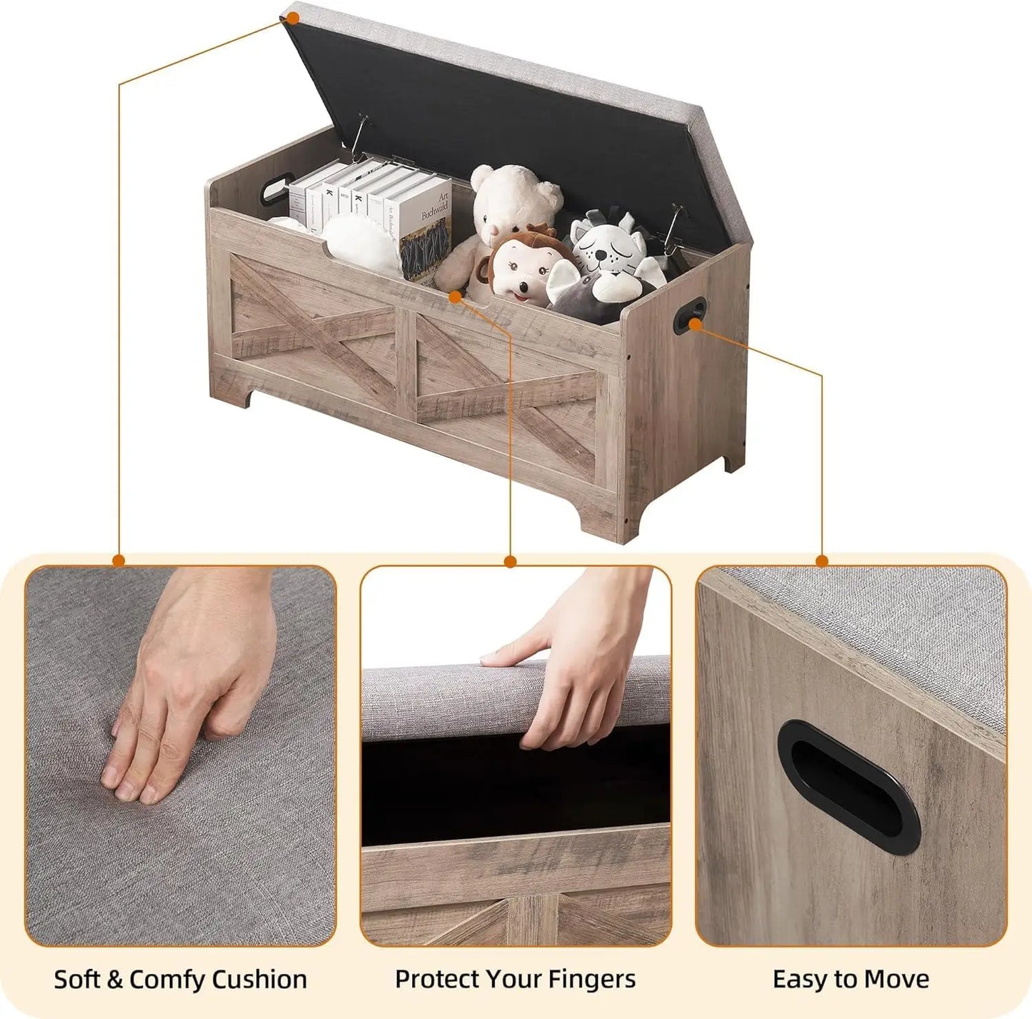 Storage Bench Storage Chest with 2 Safety Hinges Liftable Top - Cheerful Home Finds