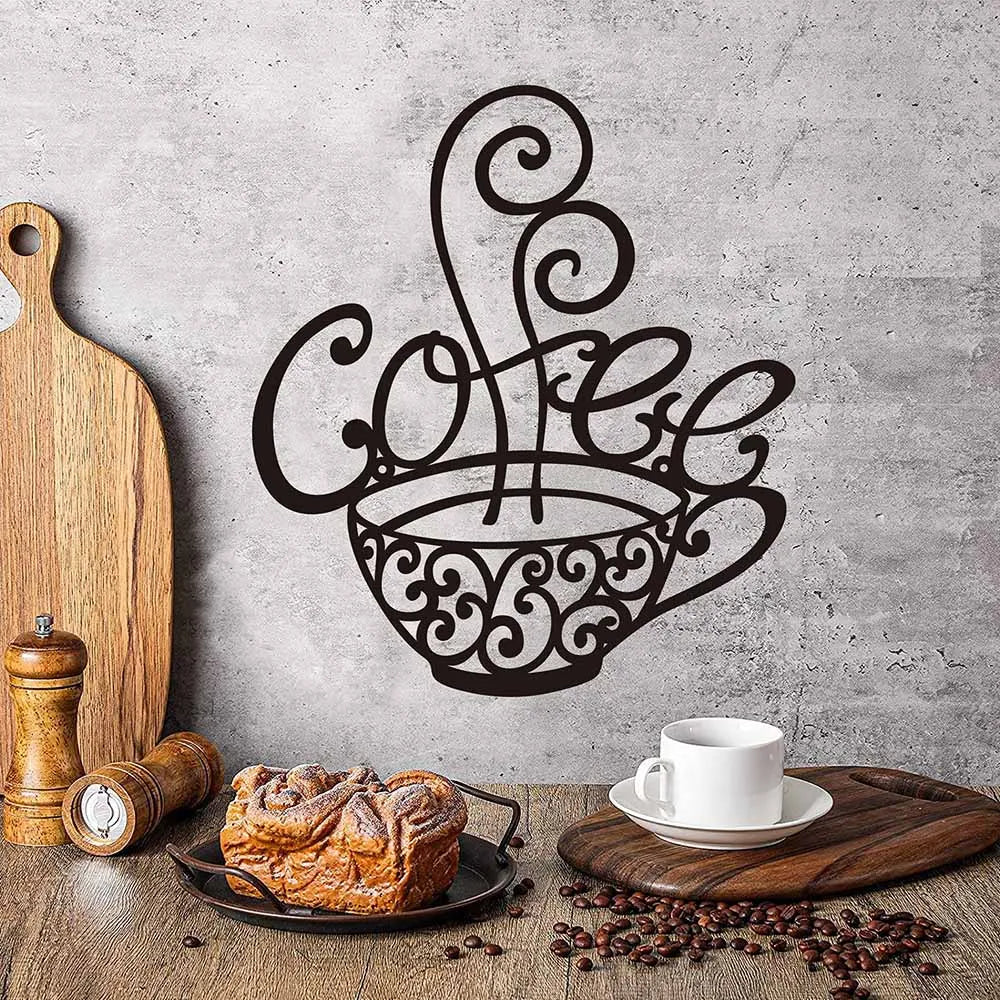 Coffee Bar Sign Metal Hanging Wall Art Plaque Black Letter Silhouette - Cheerful Home Finds