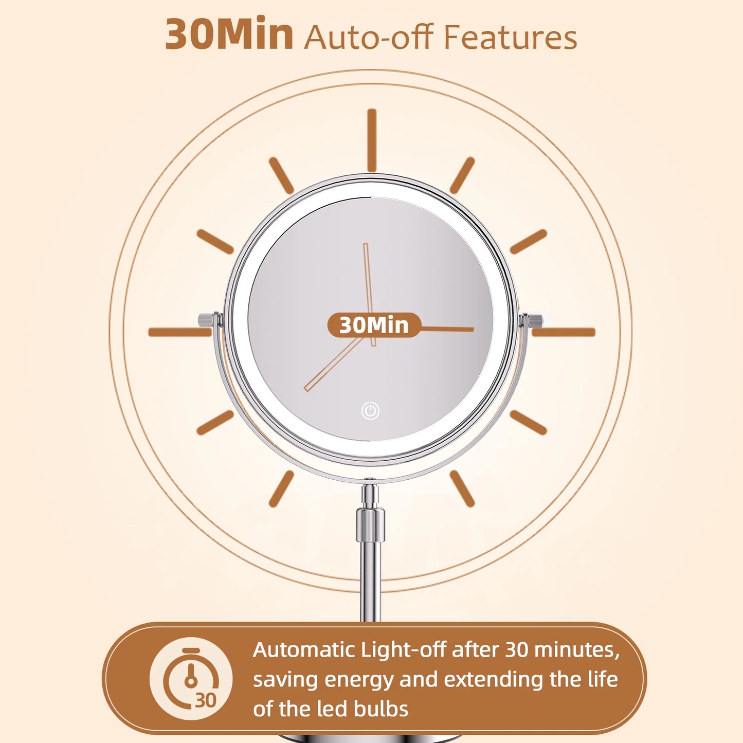 8 Inch Makeup Mirror With Light Lamp 10X Magnification 3 Color Lights Adjustable Brightness Height Standing Mirror - Cheerful Home Finds