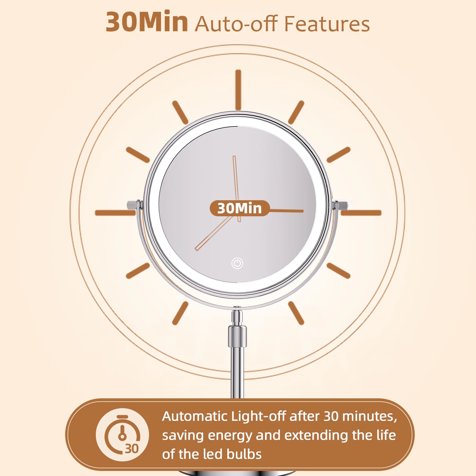 8 Inch Makeup Mirror With Light Lamp 10X Magnification 3 Color Lights Adjustable Brightness Height Standing Mirror - Cheerful Home Finds