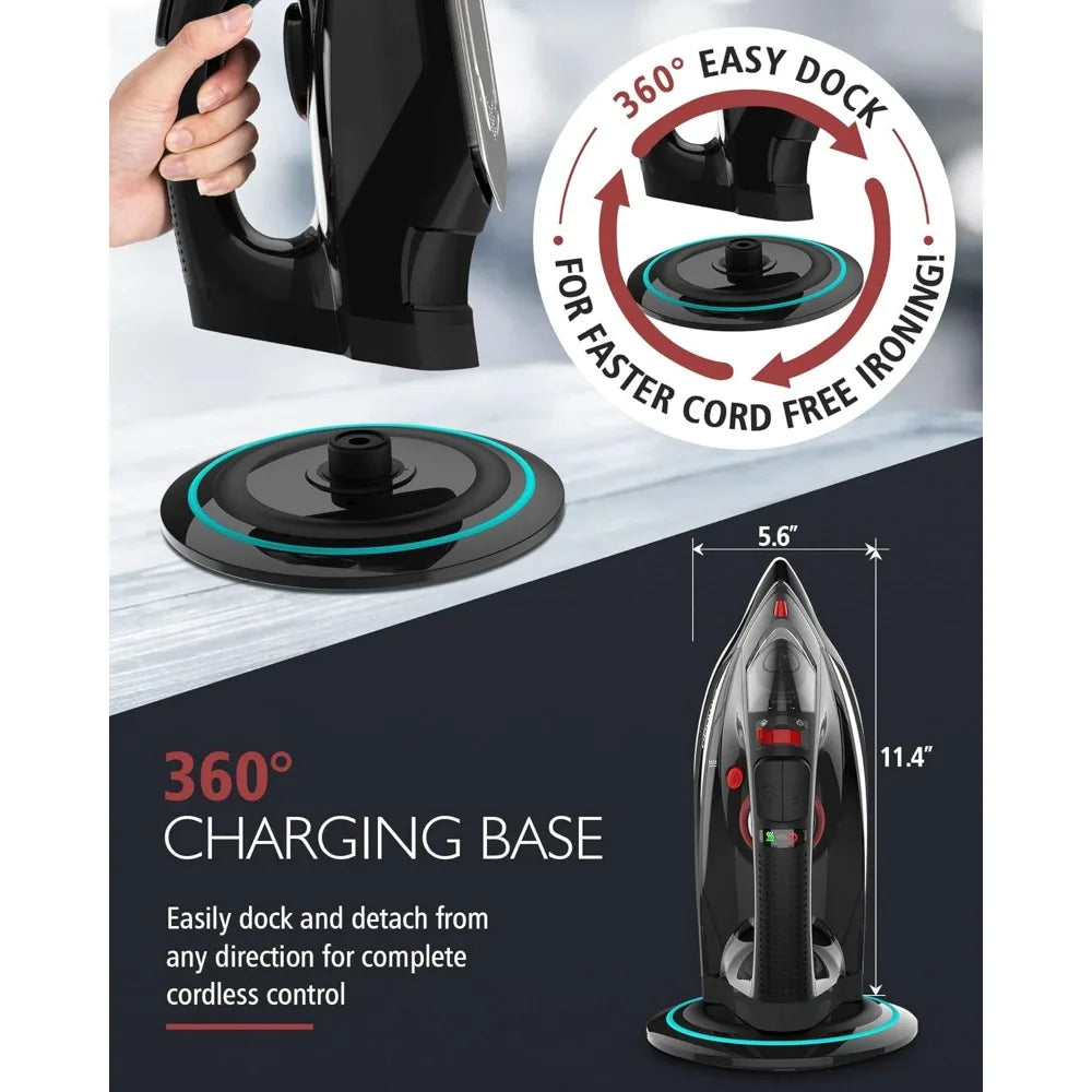 Cordless Iron, 1500W Cordless Iron with Steam for Clothes - Cheerful Home Finds