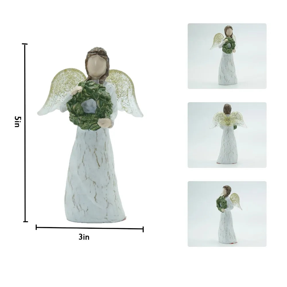 Statues for Home Decor, Graceful Angel Statue with Wreath - Cheerful Home Finds