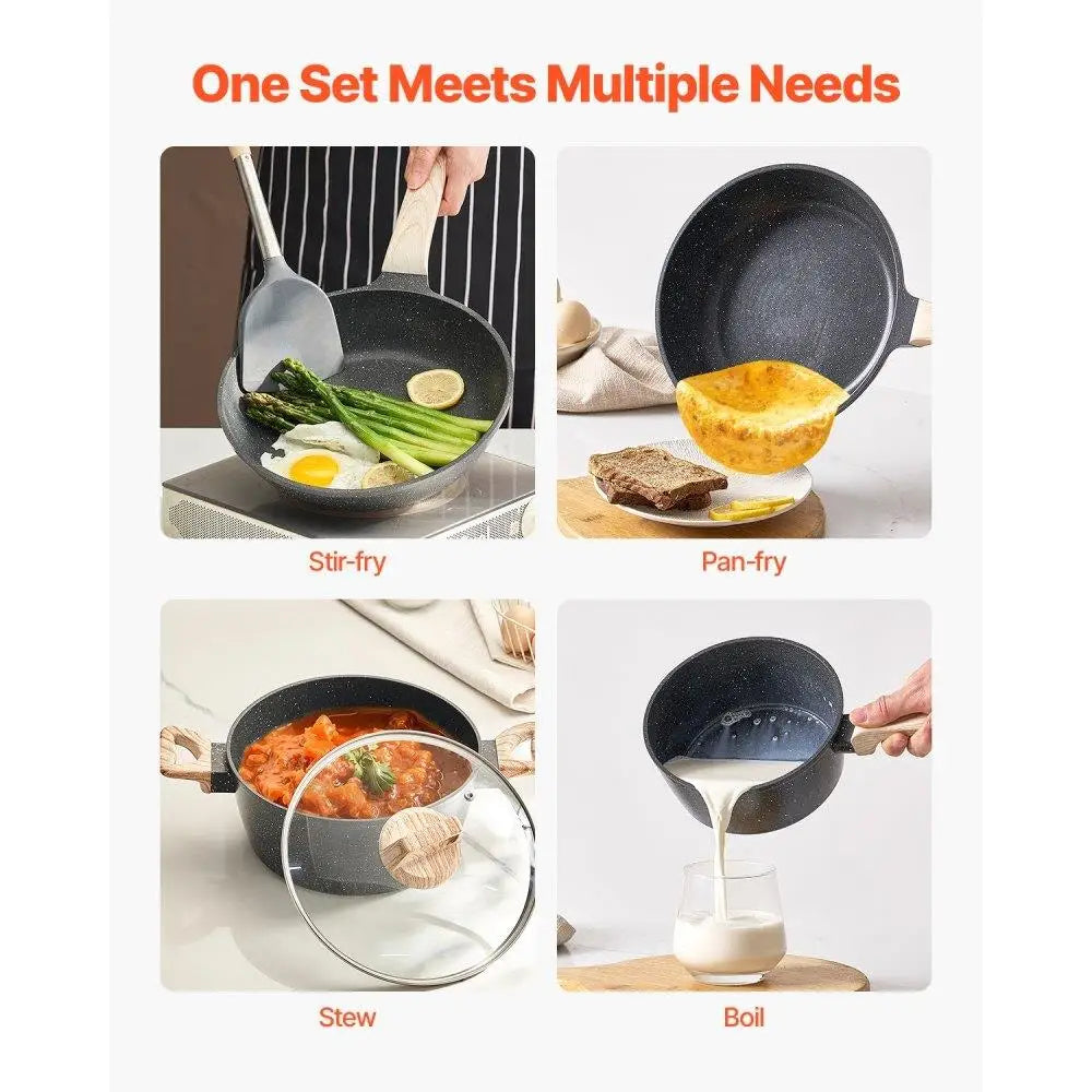 17 Piece Granite Nonstick Cookware Set for Induction Black Kitchen Essentials