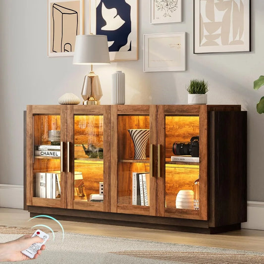 Mixed Color Accent Sideboard Buffet Cabinet with LED Lights - Cheerful Home Finds
