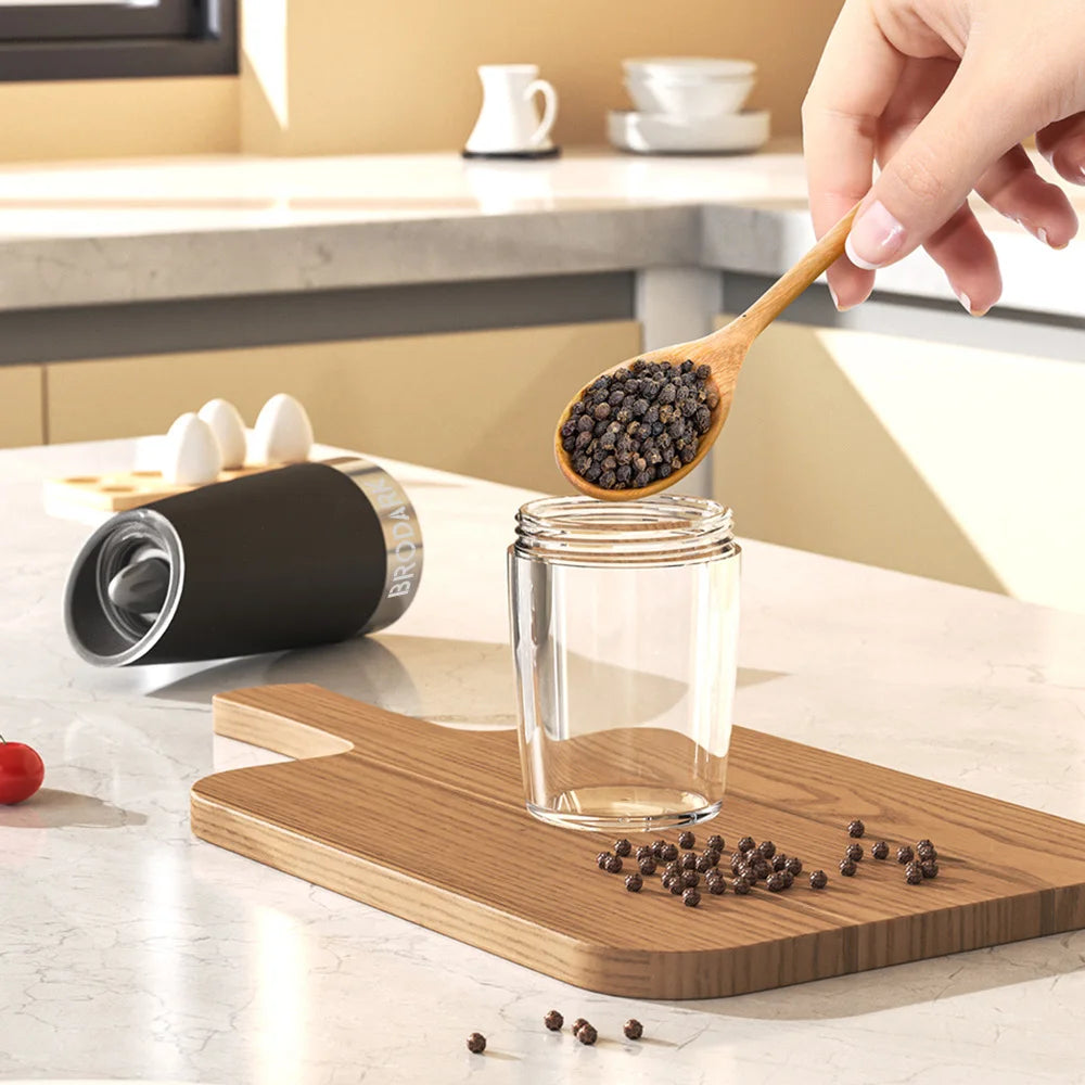 1/2Pcs Gravity Electric Salt And Pepper Grinder Set Battery Powered LED Light One Hand Automatic Operation - Cheerful Home Finds