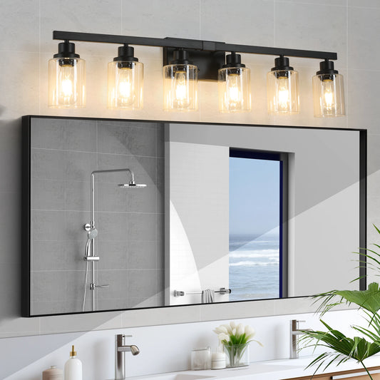 6 Light Bathroom Vanity Light Industrial Metal Fixture with Clear Glass Shades Wall Mount Mirror Lighting for Bathroom No Bulb