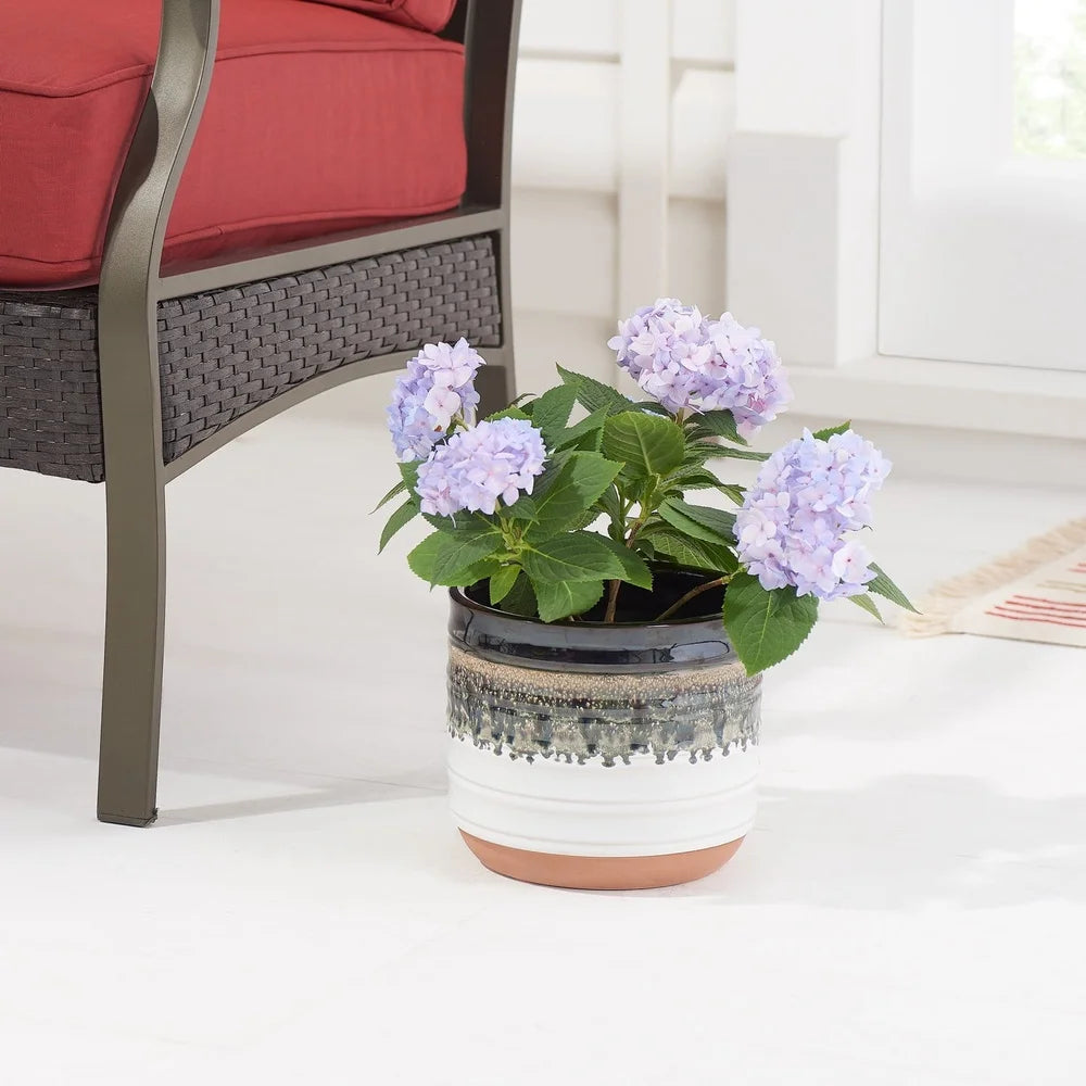 8 Inch Round Ceramic Planter With Reactive Finish Drainage