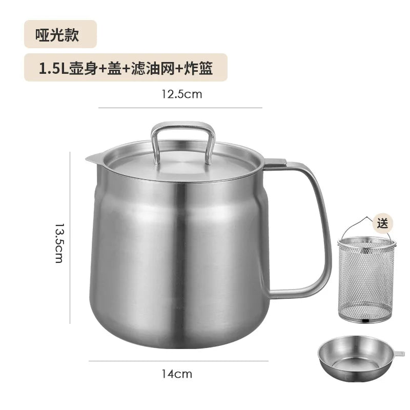 304 Stainless Steel Oil Filter Pot with Strainer Deep Fryer Basket - Cheerful Home Finds