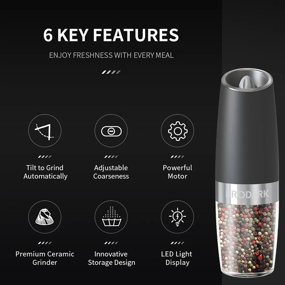 1/2Pcs Gravity Electric Salt And Pepper Grinder Set Battery Powered LED Light One Hand Automatic Operation - Cheerful Home Finds