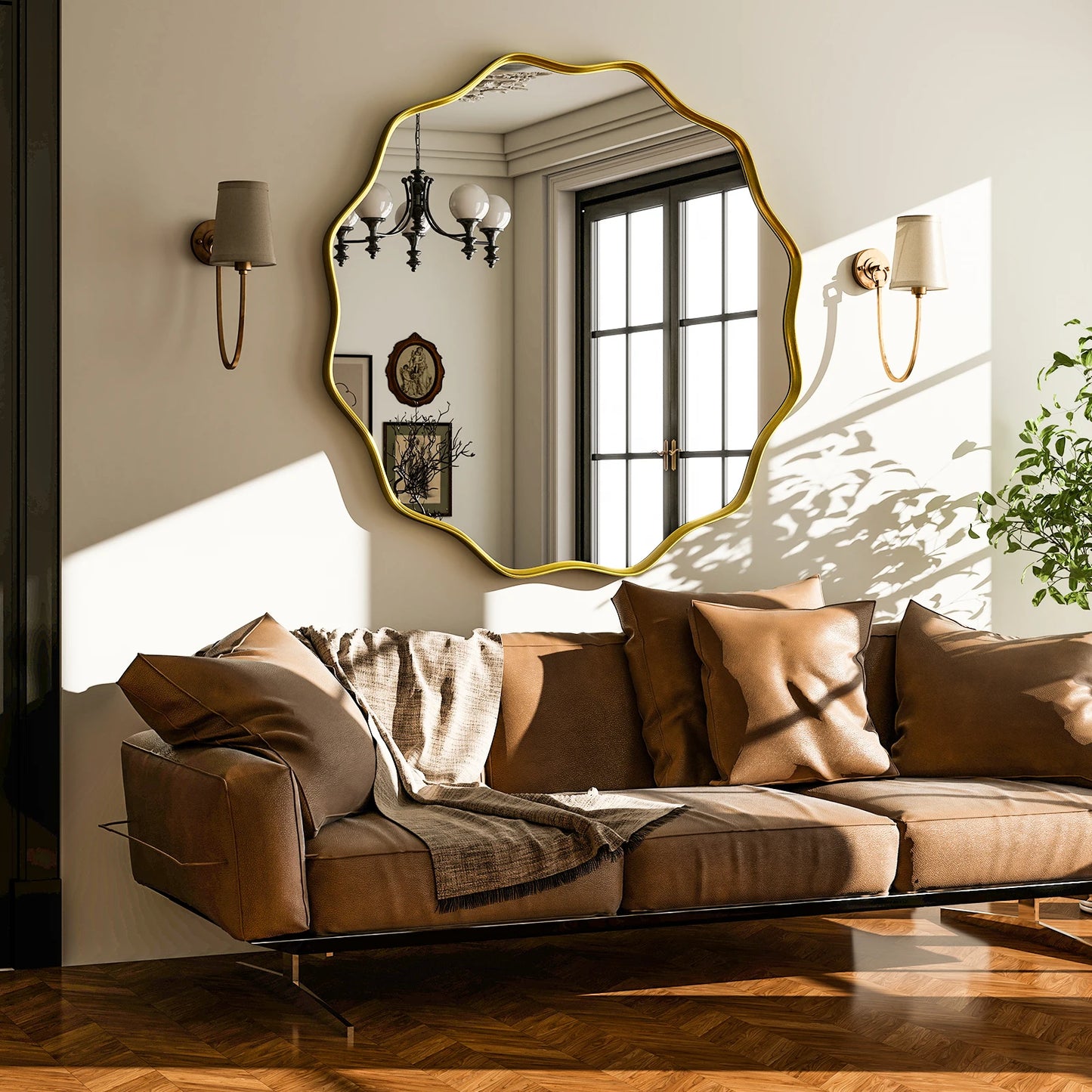 Wavy Round Bathroom Mirror Decorative Wall Mirror with Deep Frame - Cheerful Home Finds