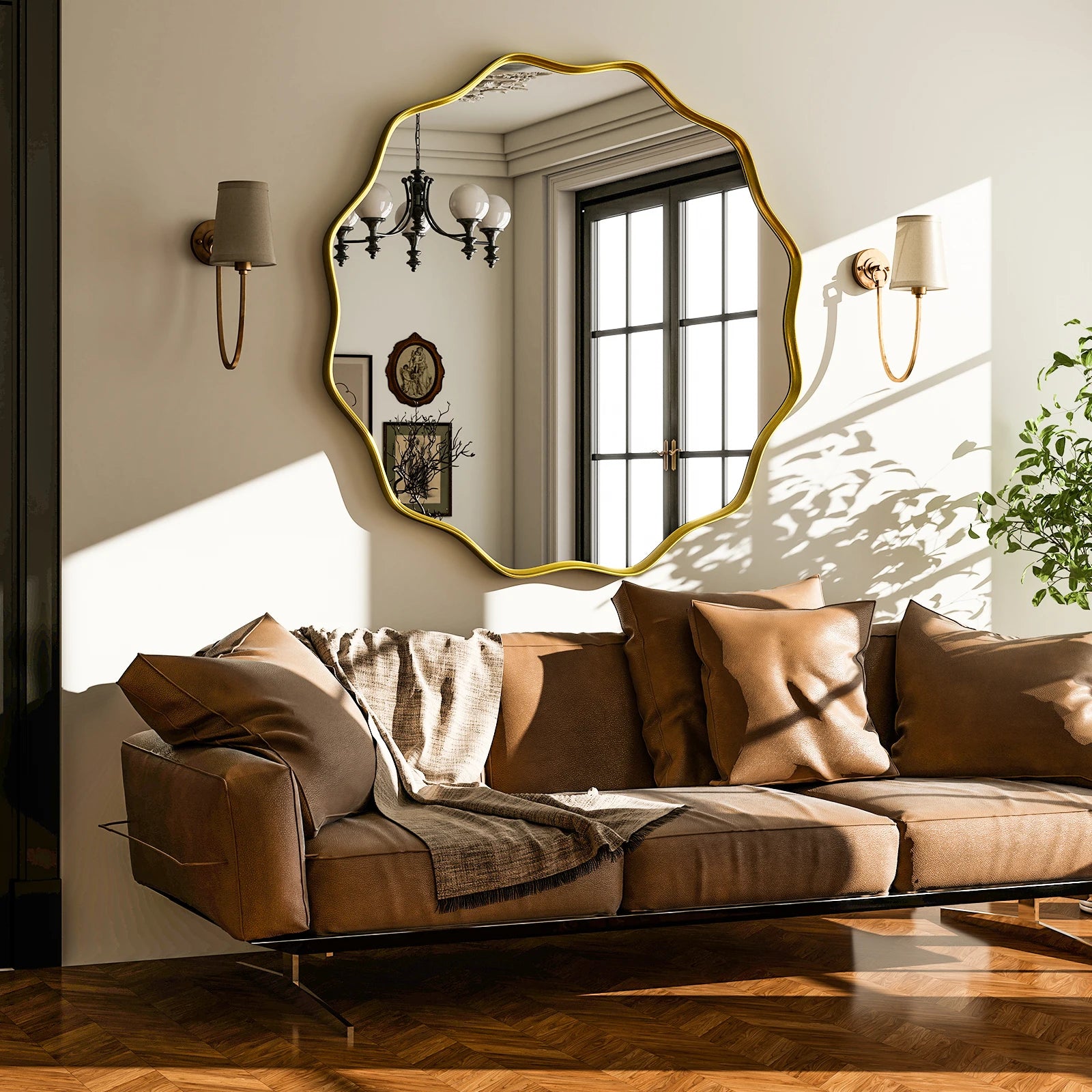 Wavy Round Bathroom Mirror Decorative Wall Mirror with Deep Frame - Cheerful Home Finds