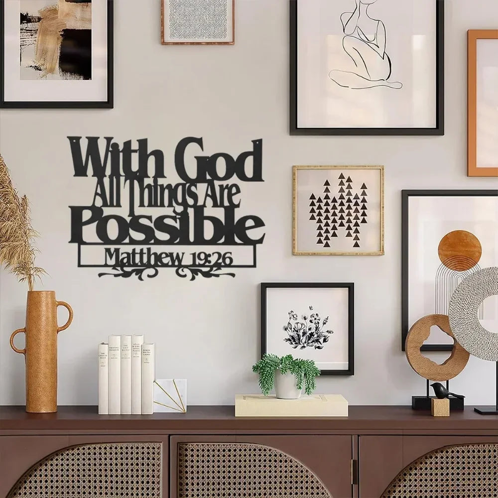 Metal Inspirational Word Art God All Things Are Possible Christian Faith Verse Wall Sign Home Office Church Decor - Cheerful Home Finds