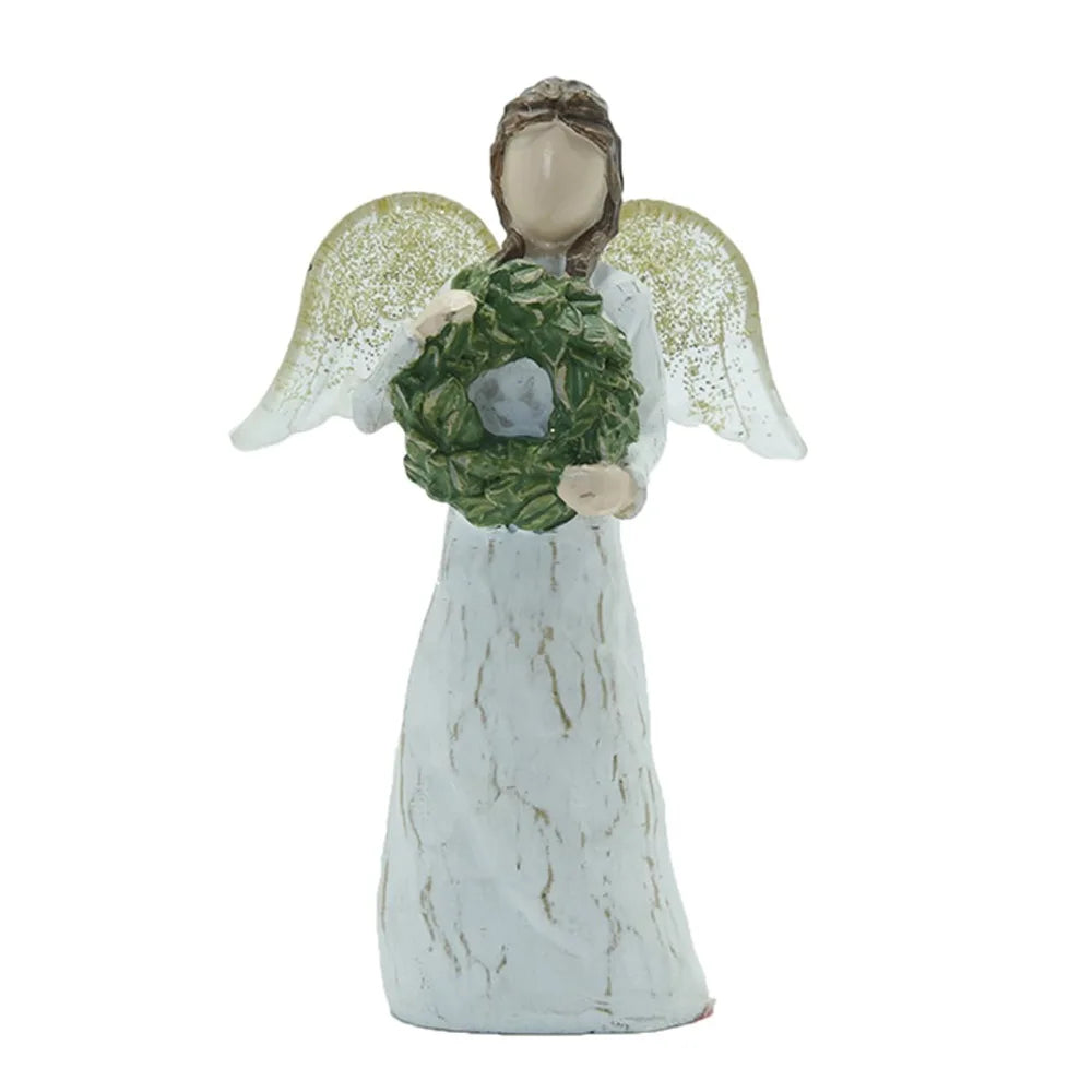 Statues for Home Decor, Graceful Angel Statue with Wreath - Cheerful Home Finds