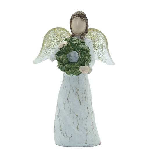 Statues for Home Decor, Graceful Angel Statue with Wreath - Cheerful Home Finds