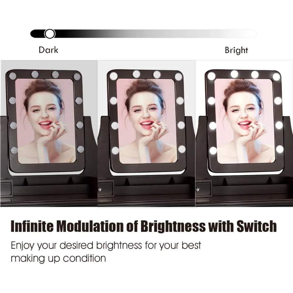 Vanity Set with 10 Dimming Light Bulbs and Organizers - Cheerful Home Finds