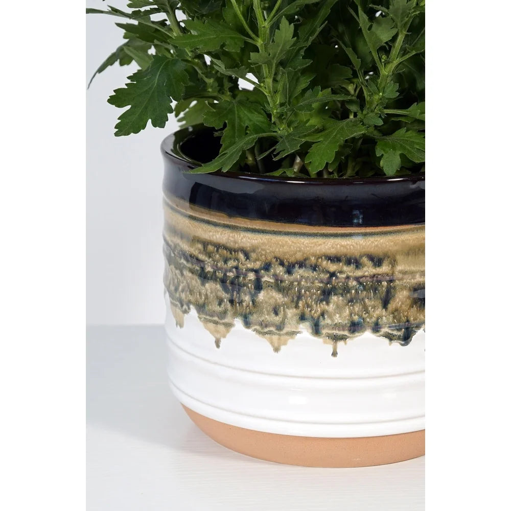 8 Inch Round Ceramic Planter With Reactive Finish Drainage