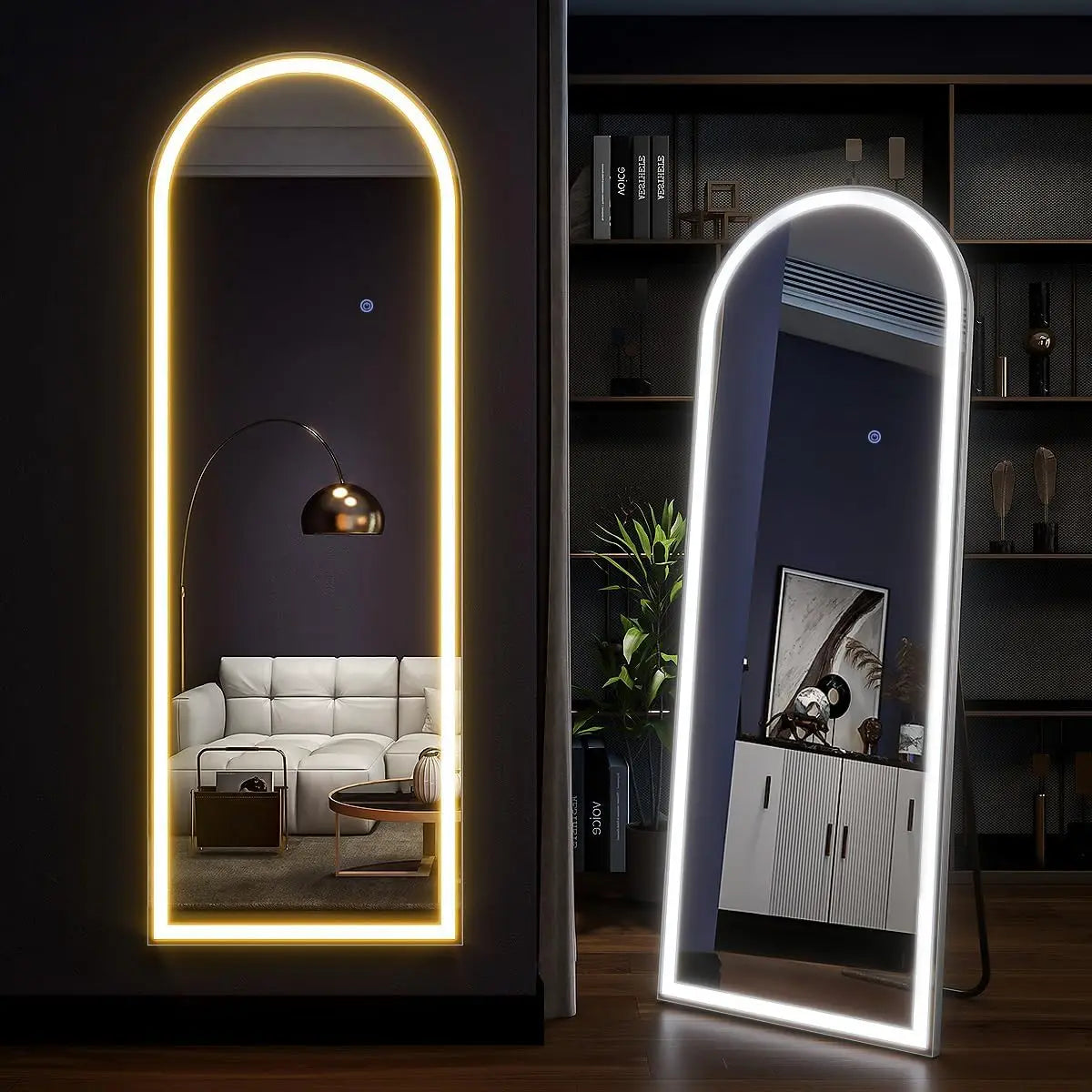 63"x20" Arched Full Length Mirror with Lights, LED Mirror - Cheerful Home Finds