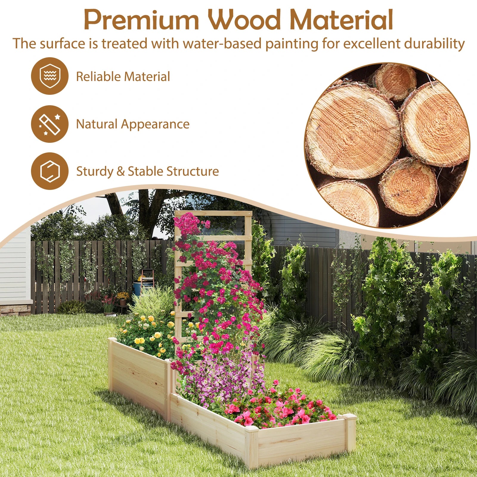 87" Raised Garden Bed w/ Trellis 2 Planter Boxes Patio - Cheerful Home Finds