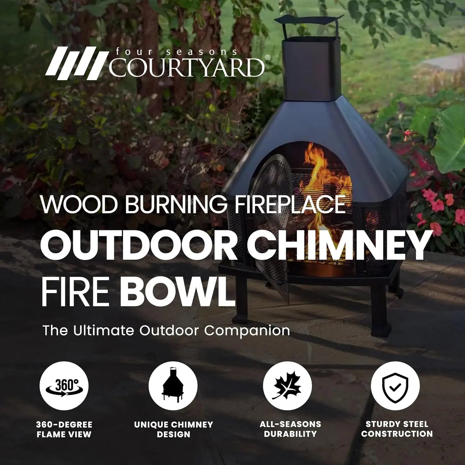 Wood Burning Fireplace Outdoor Steel Chimney Rectangular Fire Bowl Black - Cheerful Home Finds
