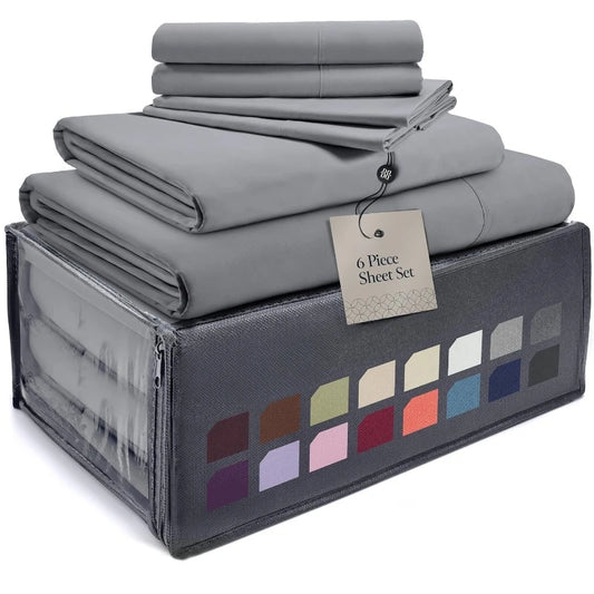 Luxury 6 Piece Queen Size Bed Sheets Set Breathable Hotel Quality Wrinkle Free Microfiber Fabric - Cheerful Home Finds