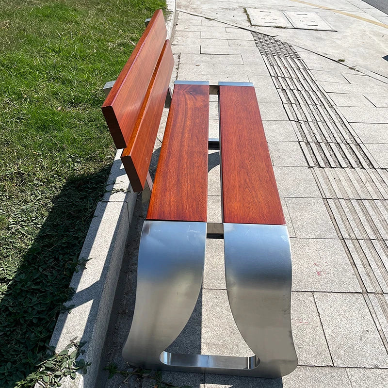 Modern Design Outdoor Metal Bench with Real Wood Park Chair for School Terrace Picnic Street Furniture
