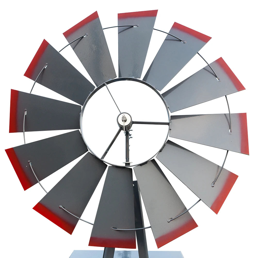 8FT Weather Resistant Yard Garden Windmill Gray and Red - Cheerful Home Finds