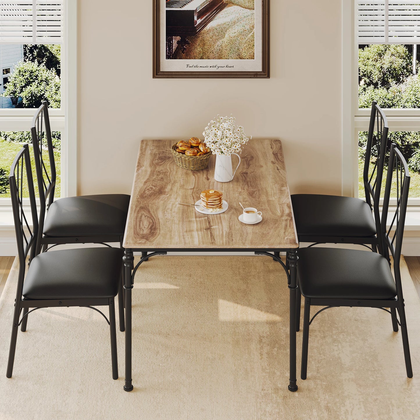 Dining Table Set for 4 Includes a Stylish Dining Table and 4 Upholstered Chairs - Cheerful Home Finds