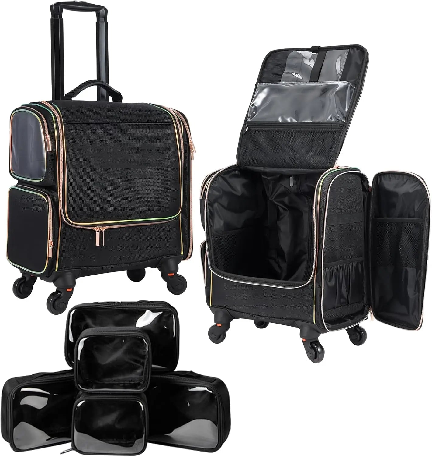 Professional Rolling Makeup Train Case with 5 Toiletry Bags - Cheerful Home Finds