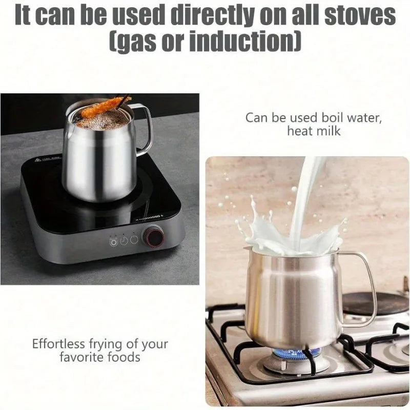 304 Stainless Steel Oil Filter Pot with Strainer Deep Fryer Basket - Cheerful Home Finds