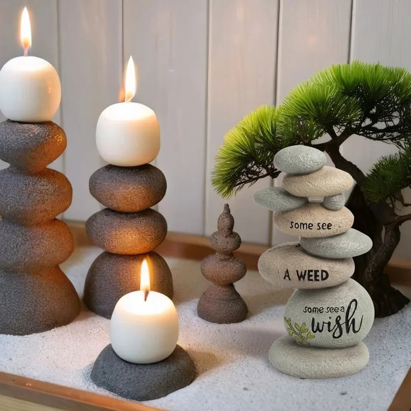 Garden Stones Outdoor Decor Stacked Rocks Resin Cairn Statue - Cheerful Home Finds