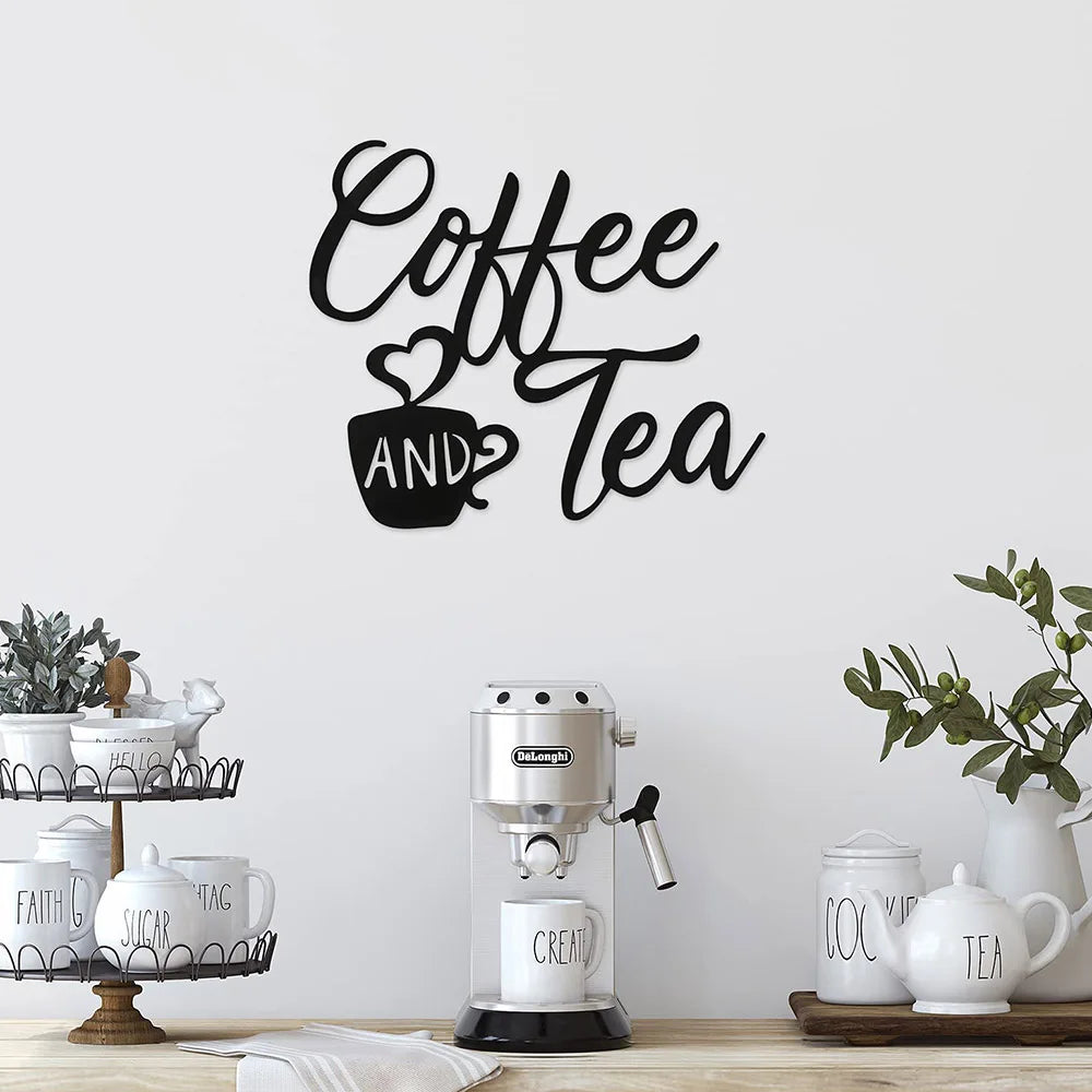 Coffee Bar Sign Metal Hanging Wall Art Plaque Black Letter Silhouette - Cheerful Home Finds