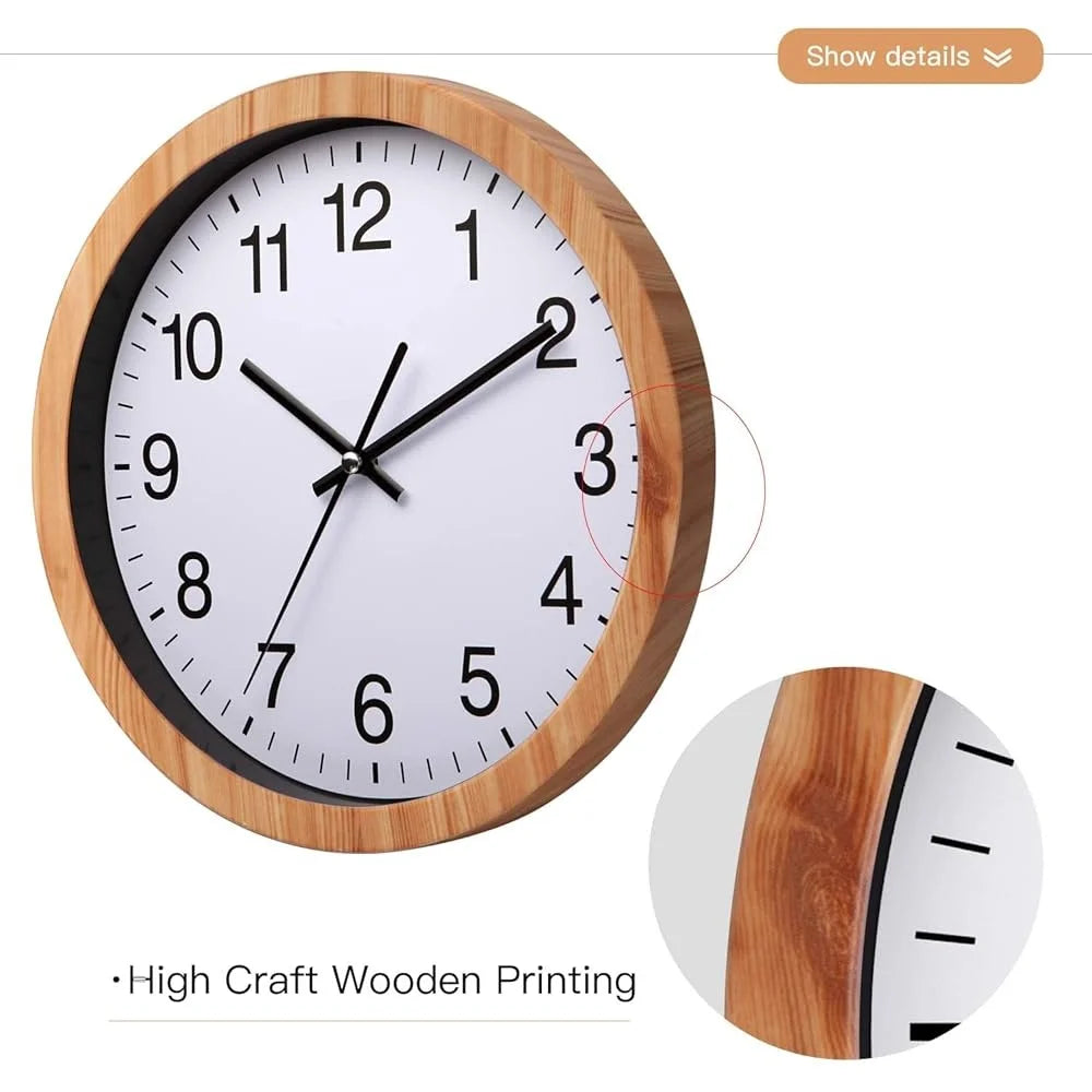 10 Inch Silent Wall Clock Retro Wooden Design Non Ticking Quartz Clock Home Office Decor Living Room Bedroom