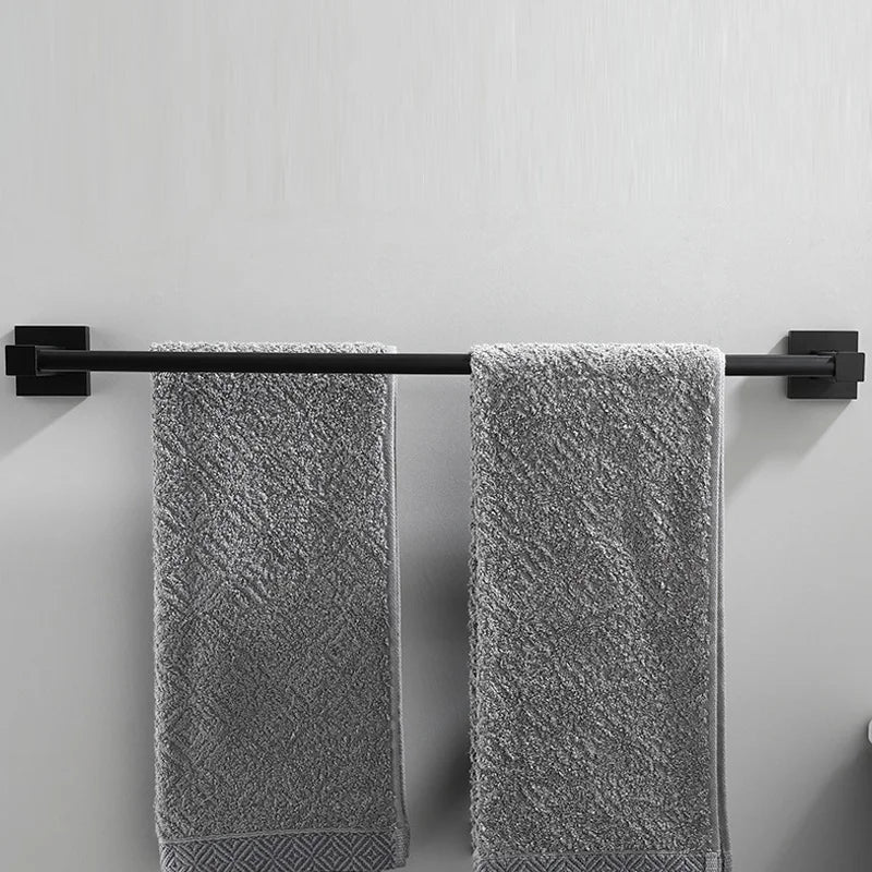 Matte Black Aluminium Bathroom Double Towel Shelf Rack - Cheerful Home Finds