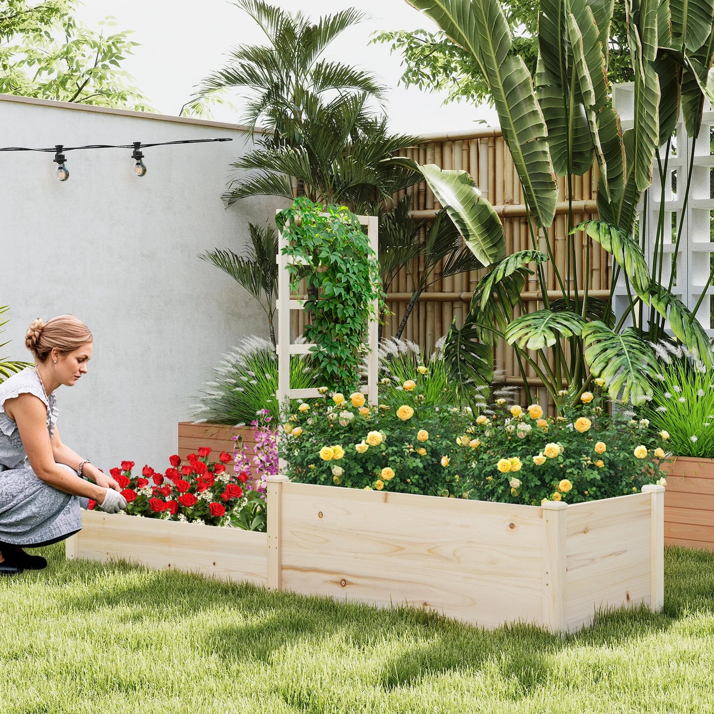 87" Raised Garden Bed w/ Trellis 2 Planter Boxes Patio - Cheerful Home Finds