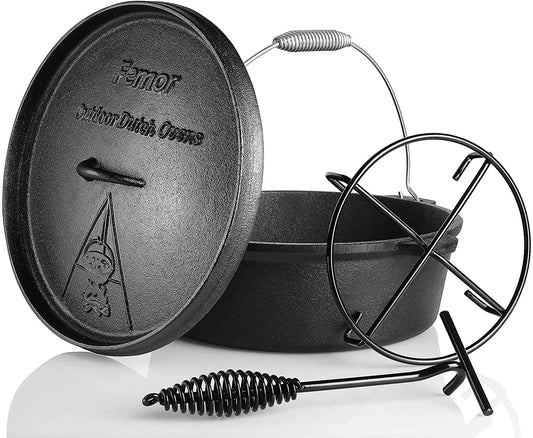 Femor Outdoor Dutch Oven With Lid Lifter And Screw Handle Cast Iron Pot 7.5 L For Indoor And Outdoor Cooking - Cheerful Home Finds