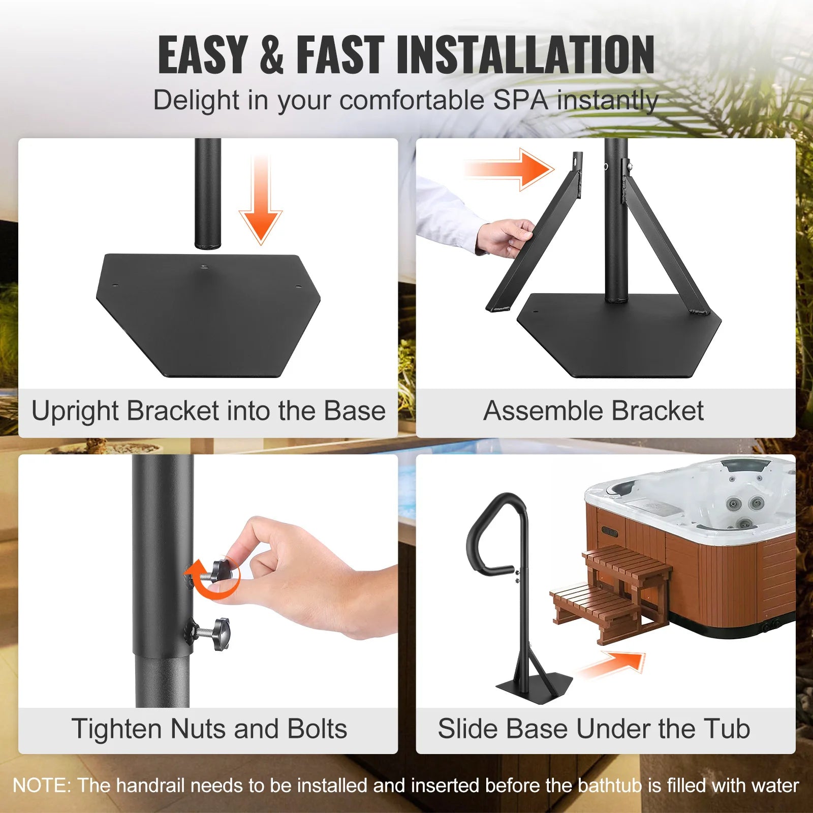 VEVOR 360 Rotatable Hot Tub Handrail Adjustable Height - Cheerful Home Finds