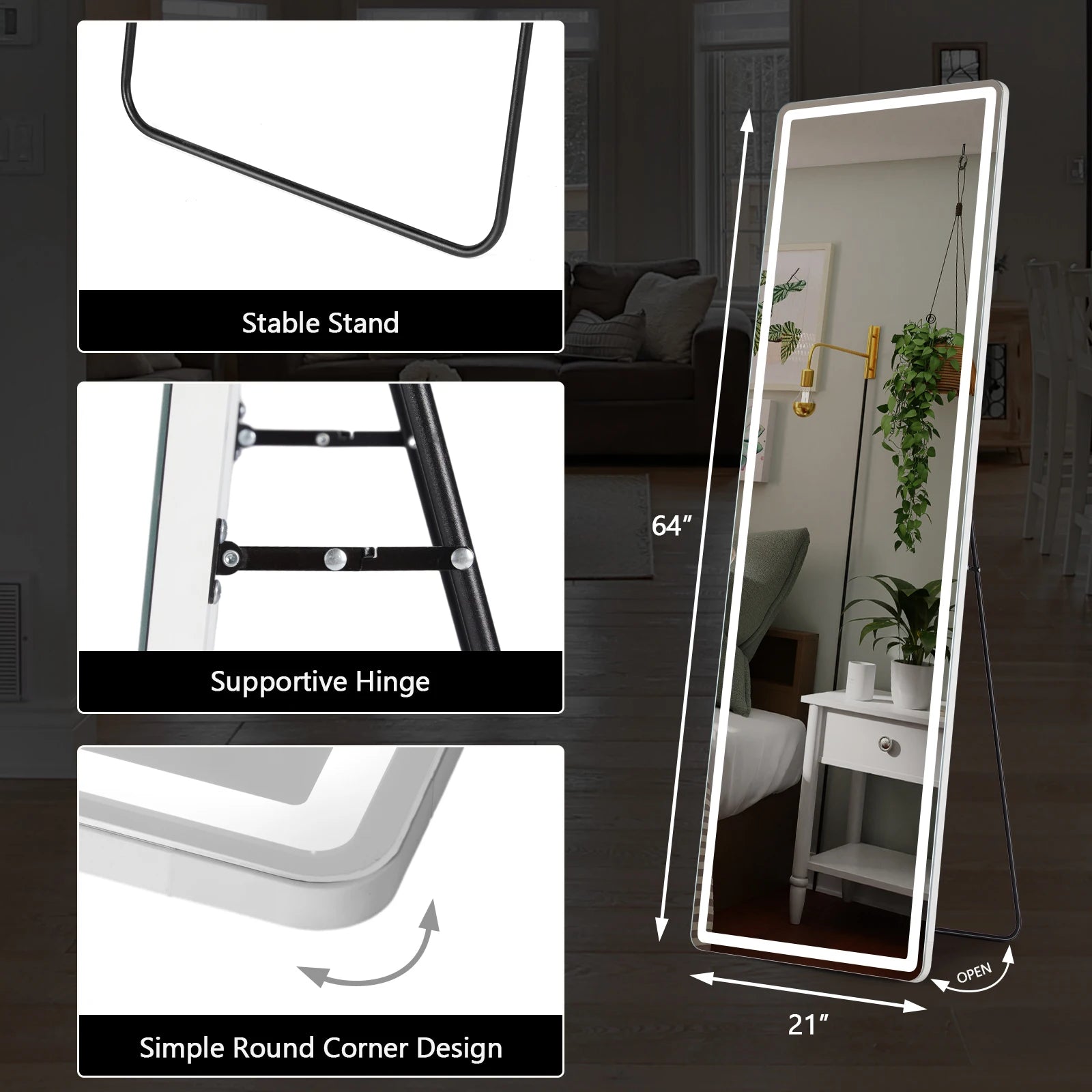 JHK Led 64"x21" Full Length Mirror Aluminum Alloy Frame - Cheerful Home Finds