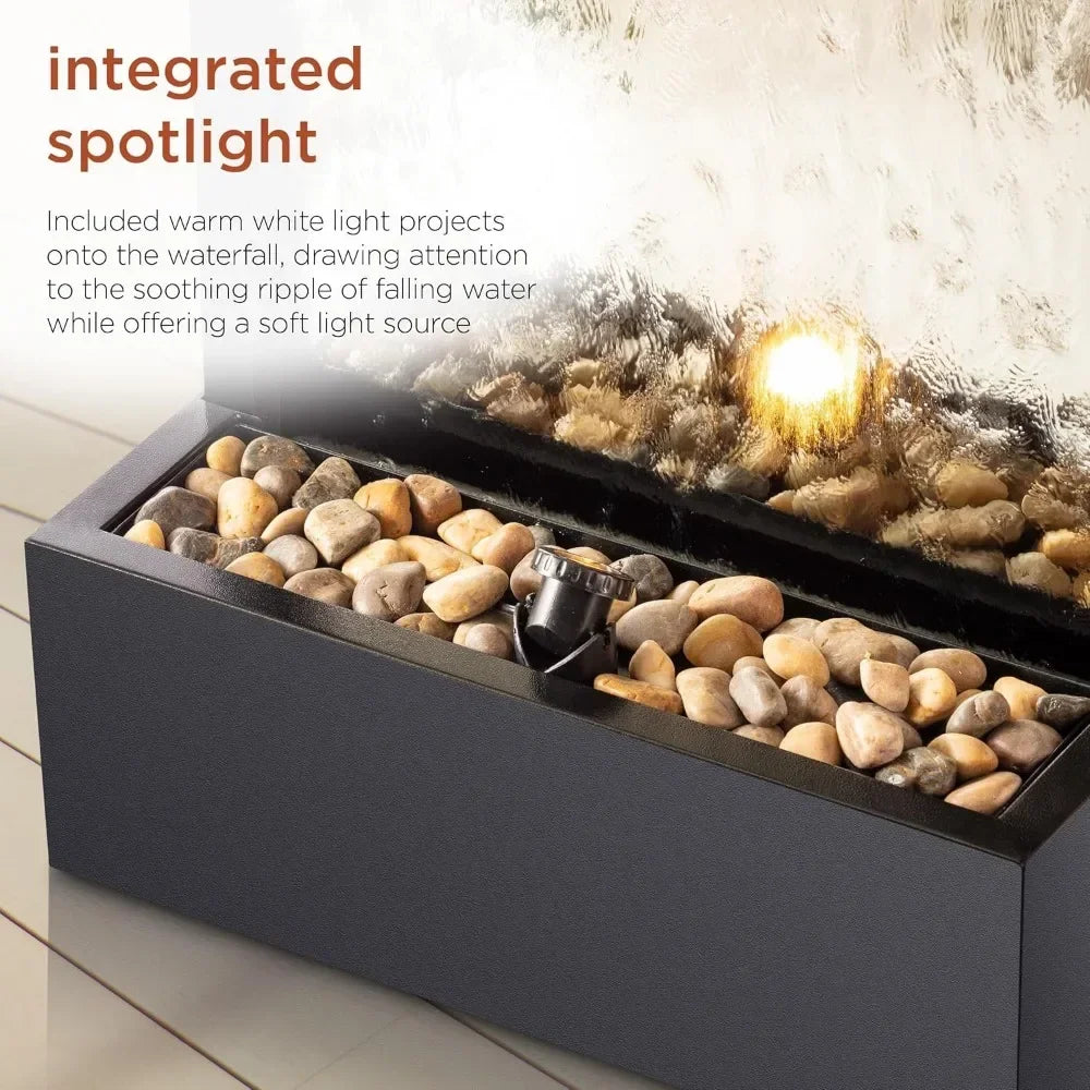 Home Tools Mirror Waterfall Fountain with Stones and Lights Zen Indoor Outdoor Decor for Office Living Room Patio Entryway - Cheerful Home Finds