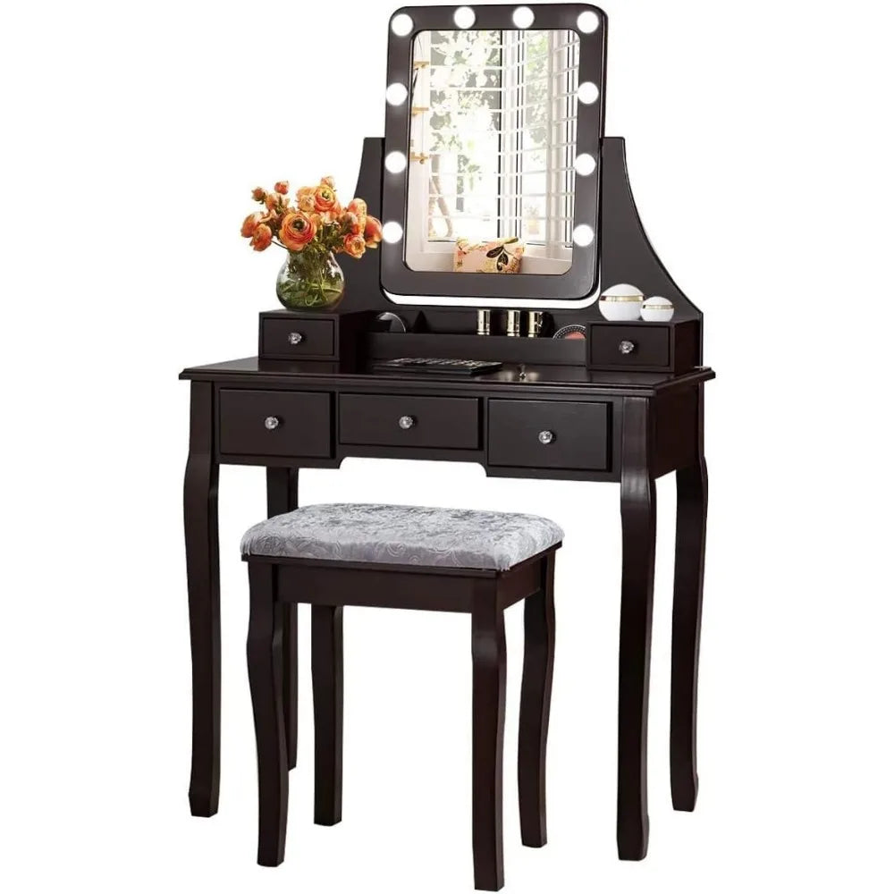 Vanity Set with 10 Dimming Light Bulbs and Organizers - Cheerful Home Finds