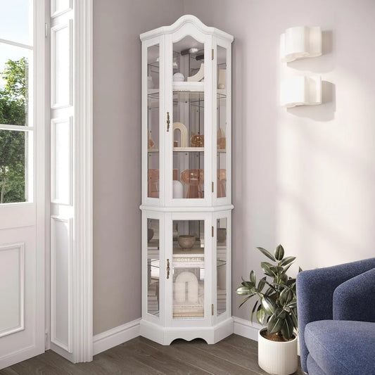 Lighted 3-Side Glass Display Curio Cabinet w/ Tempered Glass - Cheerful Home Finds