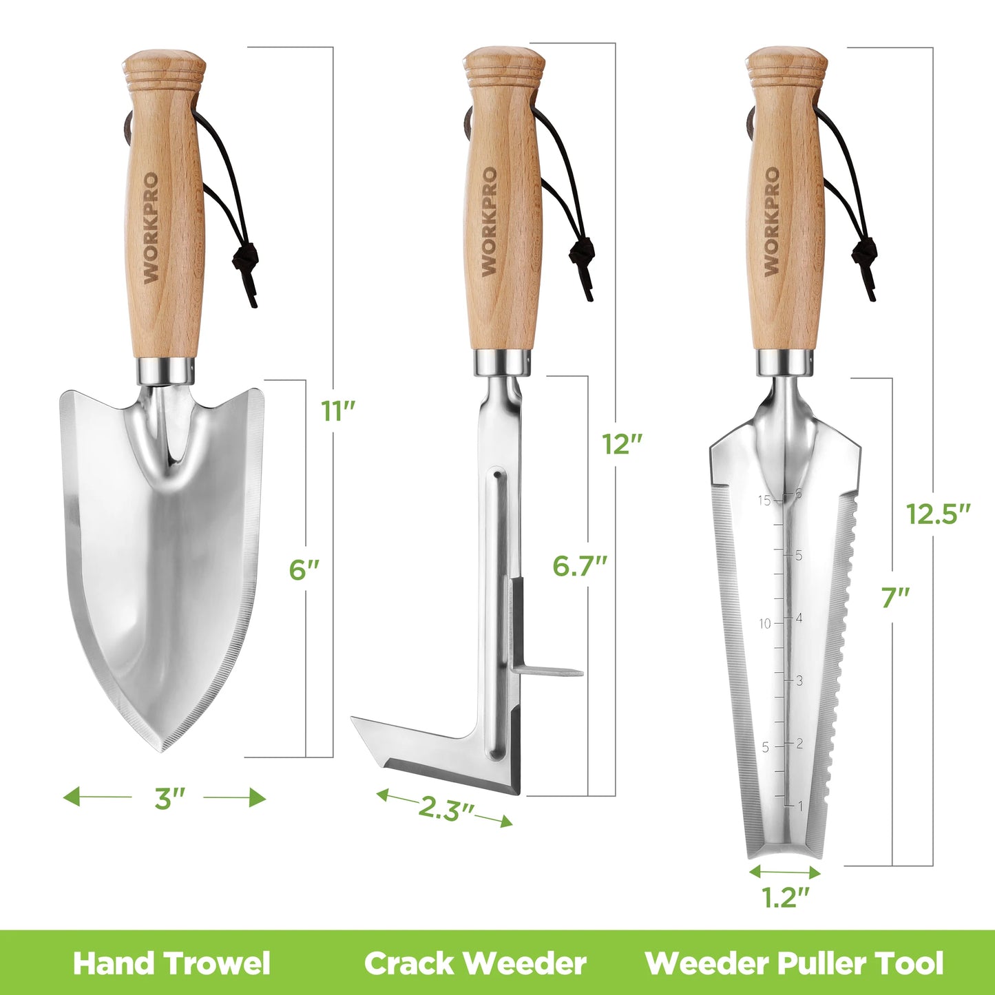 WORKPRO Garden Tool Set 3 Pcs with Wood Handles and Trowel - Cheerful Home Finds