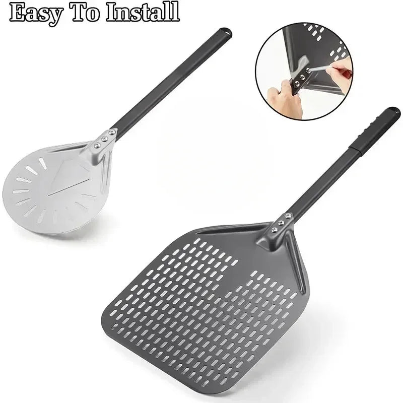 7/9/12/14inch Professional Pizza Spatula Paddle Perforated Aluminum Metal Pizza Turning Peel - Cheerful Home Finds