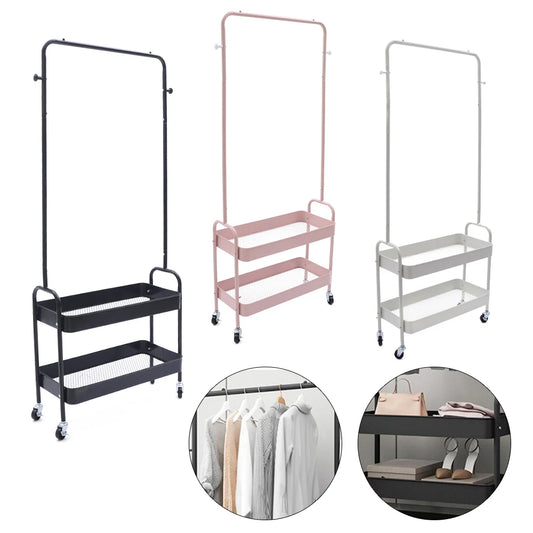 Mobile Clothing Storage Rack with 2 Tiers and Wheels - Cheerful Home Finds