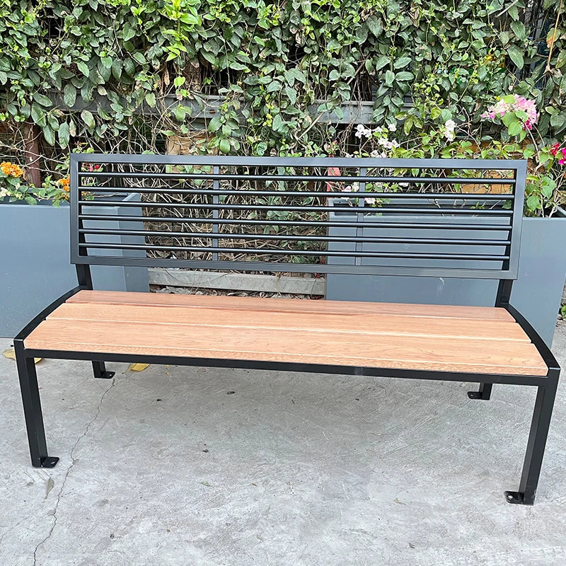 High Quality Commercial Metal Long Bench With Wooden Seat And Backrest For Outdoor Leisure Garden Park Seating